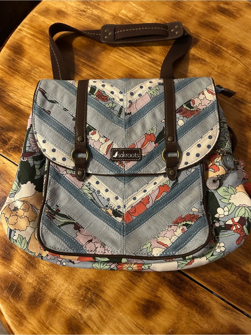 Sakroots Floral Chevron Canvas backpack Bag in Blue and Pink